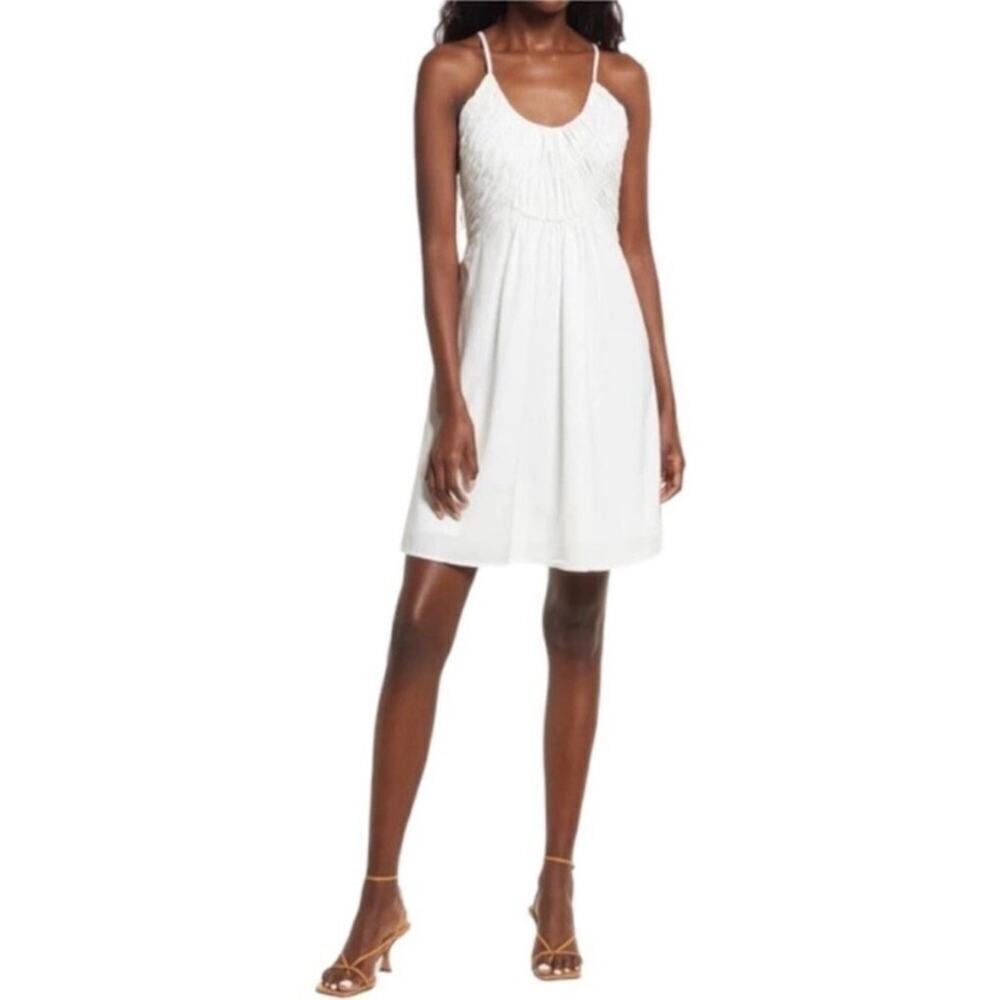 Chelsea28 White Smocked Mini Dress Adjustable Spaghetti Straps Lined Size Sm NWT